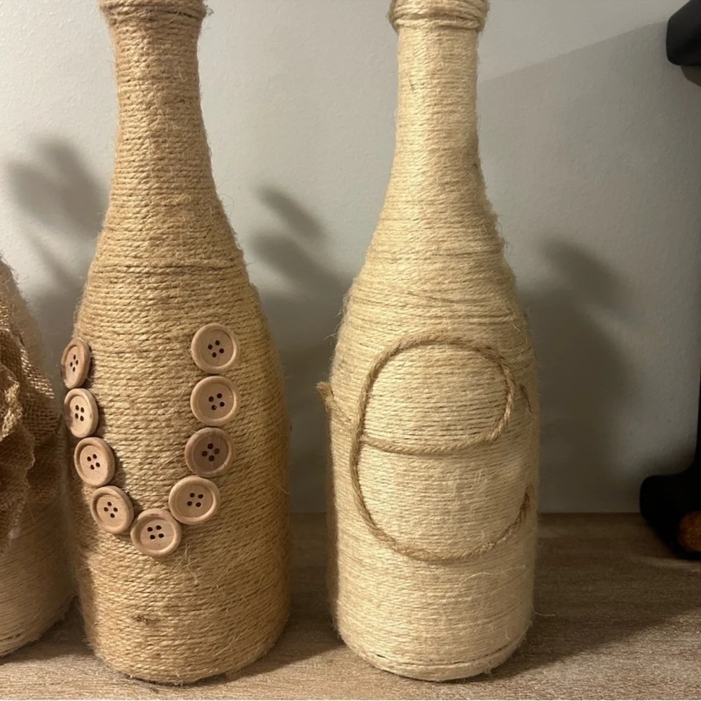 Rustic Twine Wrapped Decorative Bottles - Set of 4